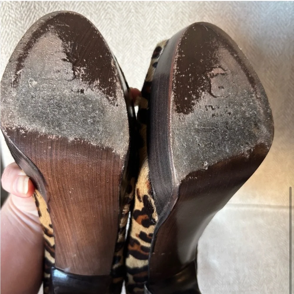 Stuart Weitzman Leopard Print Peep Toe Heels - Picture 6 of 6